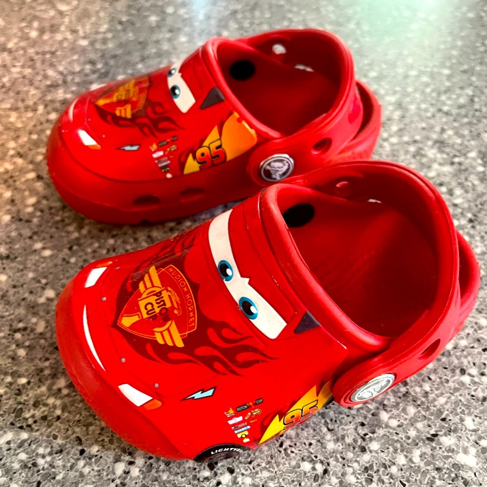 Toddler crocs. Disney. Lightning McQueen. Cars. Size 5. Worn only a few times.
